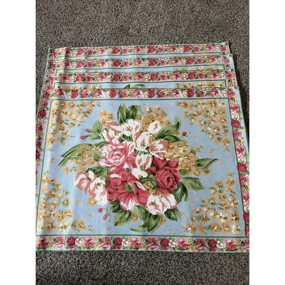April Cornell Aqua Floral Placemats Set 4 Zinnia Garden New Condition